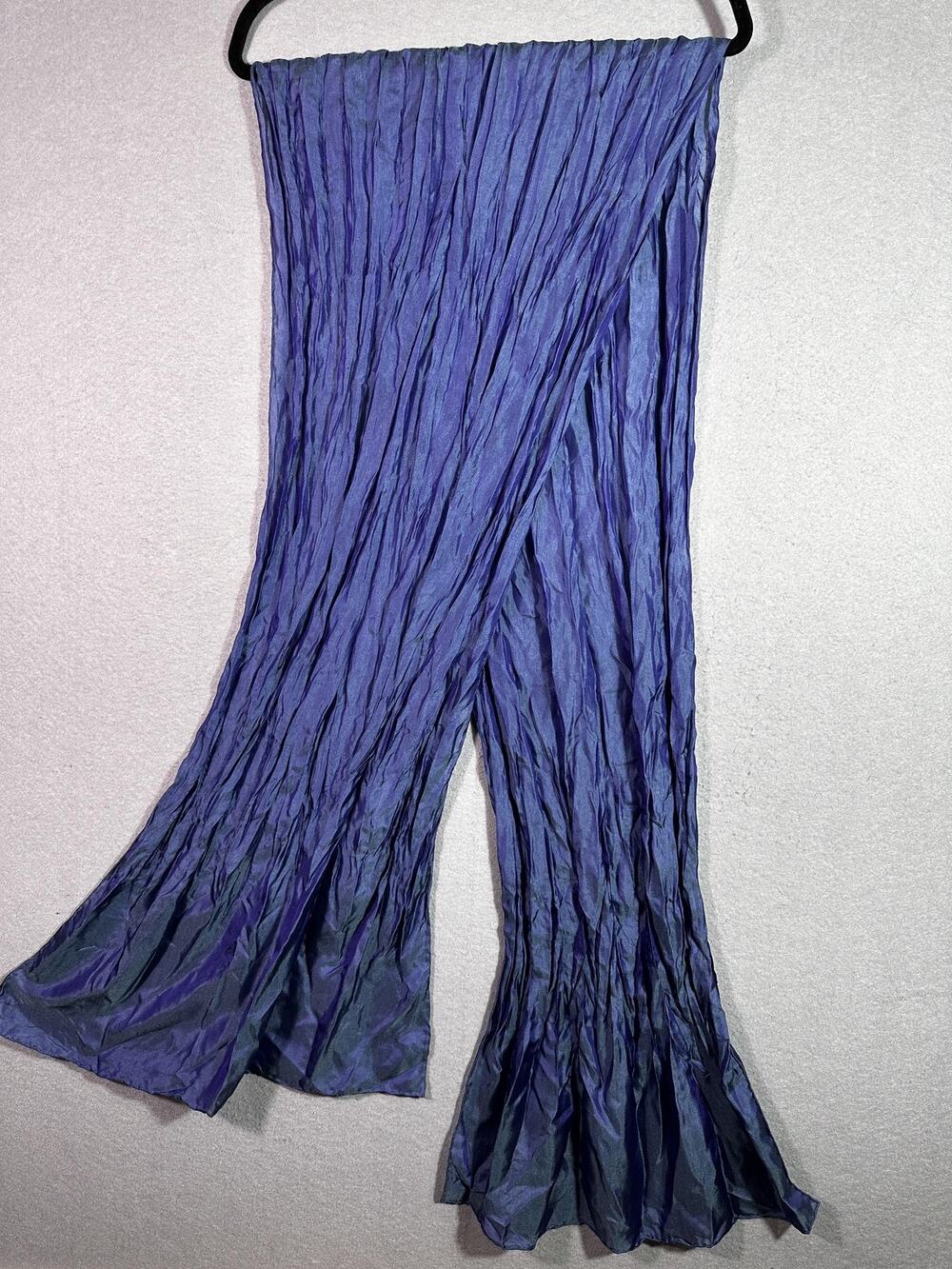 Eileen Fisher Scarf Womens One Size Blue Silk Pleated Rectangle Wrap Shawl